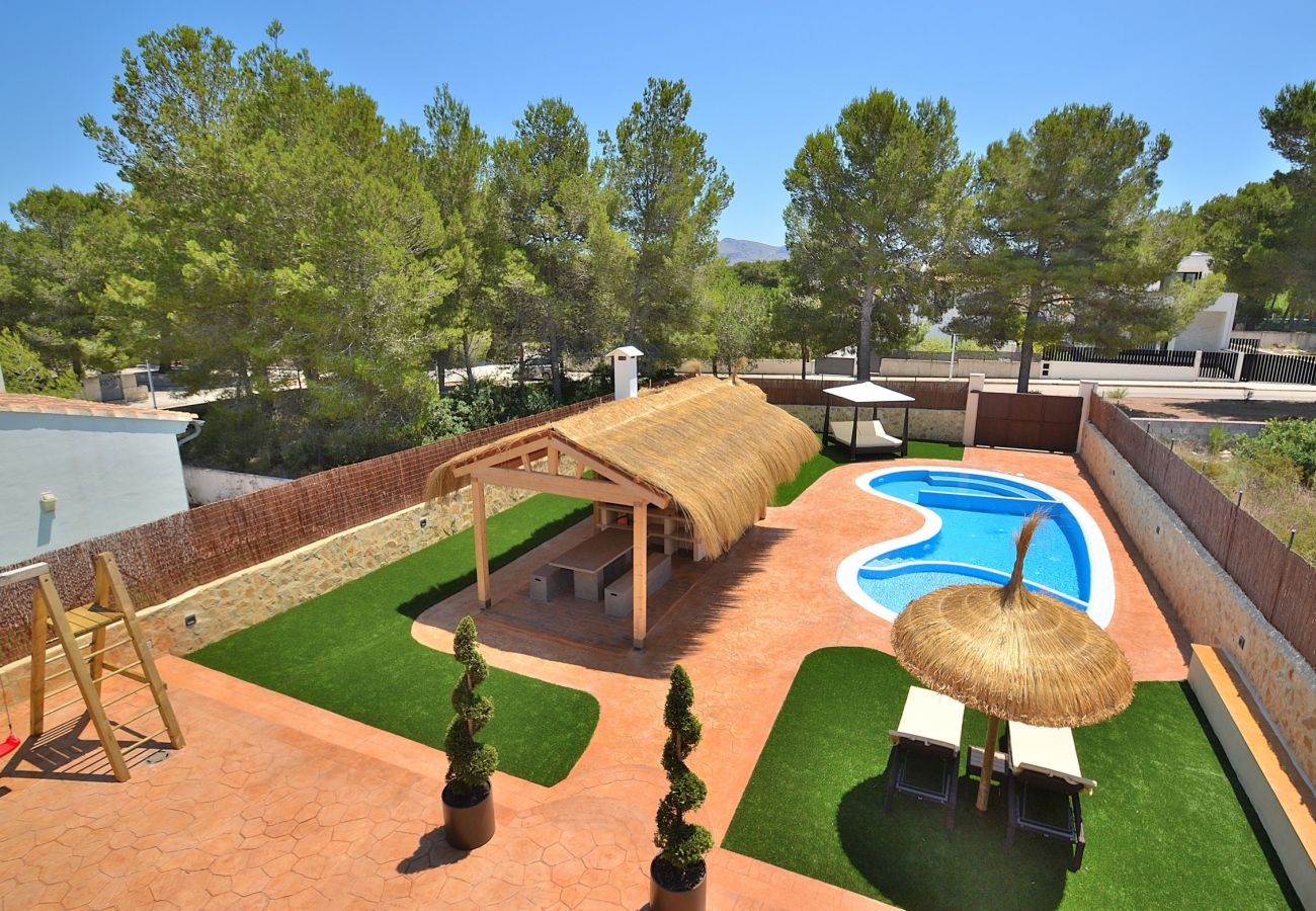 swimming pool, garden, barbecue, son serra de marina, blue sky